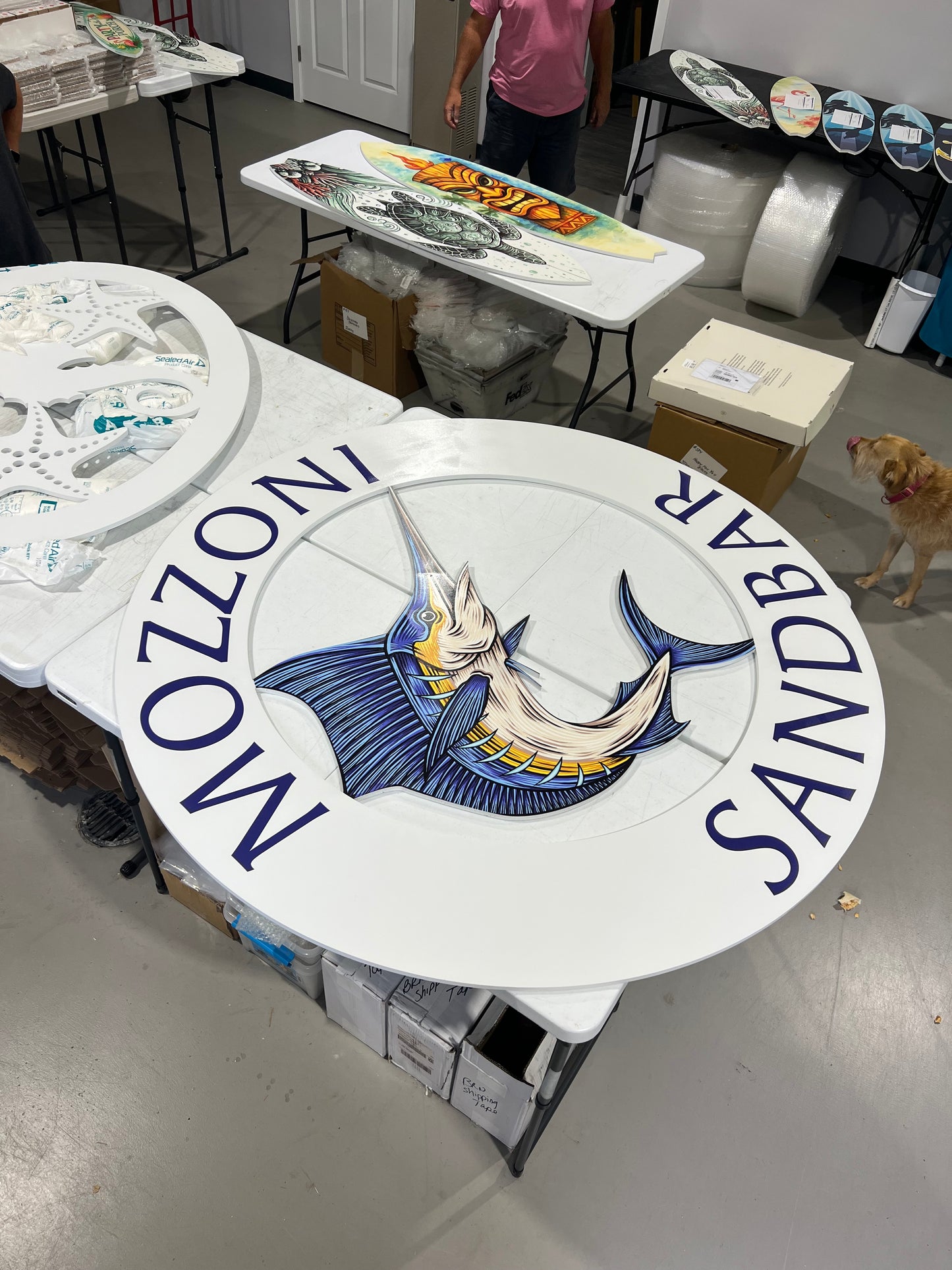 Custom Marlin PVC Nautical Sign β Oversized Round Wall Decor for Home, Bar, or Beach House