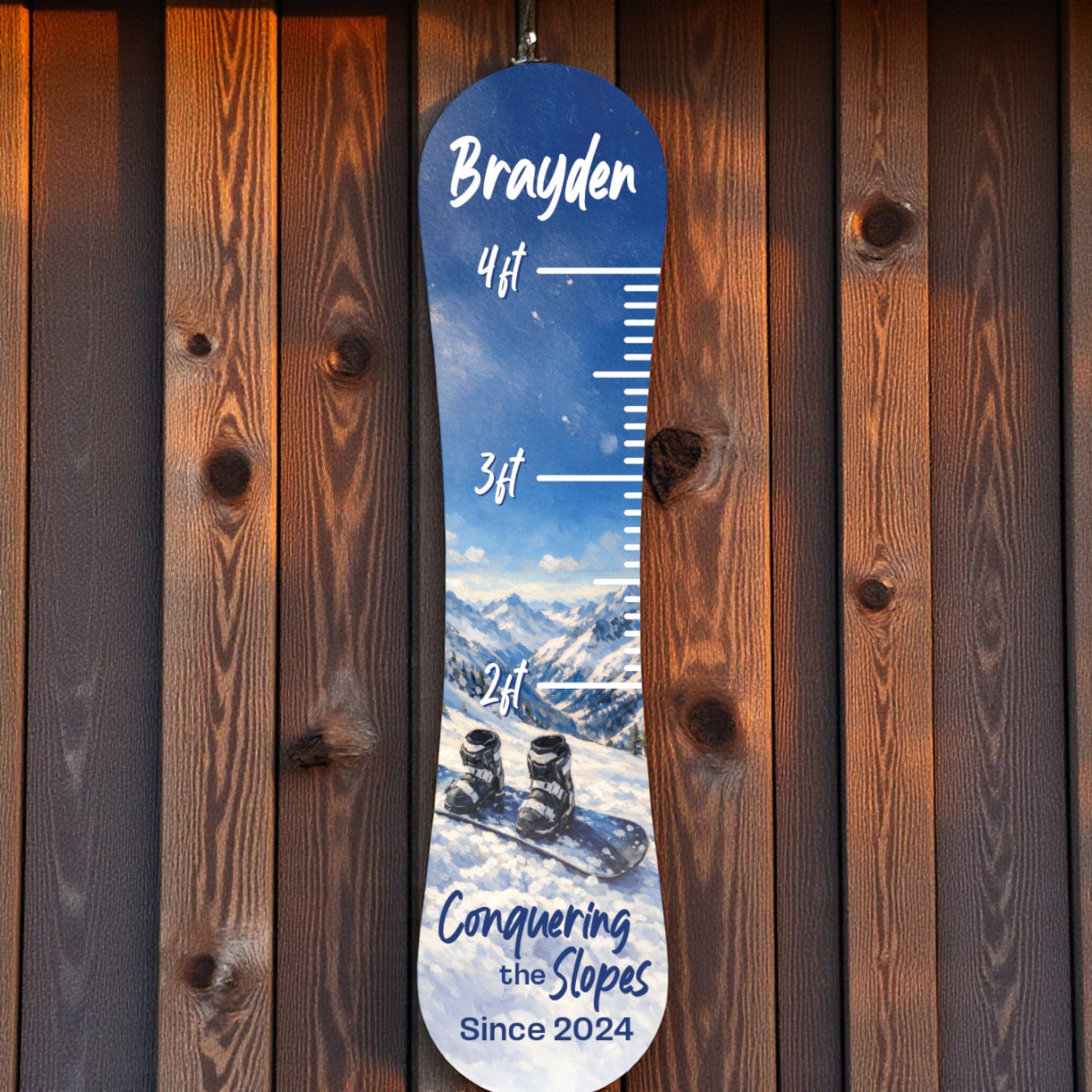 Growth Chart on Snowboard featuring Ski Boots