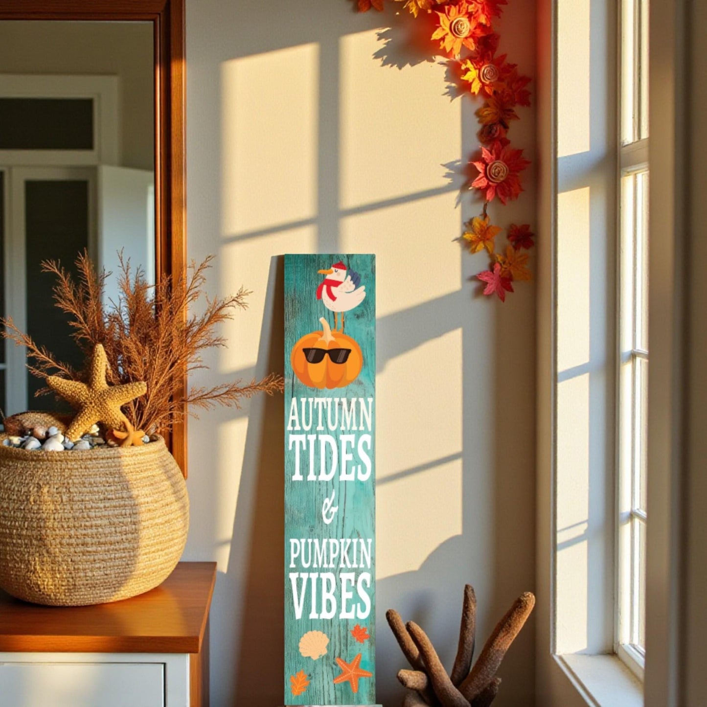 Coastal Farmhouse Autumn Sign: Pumpkin Vibes, Indoor/Outdoor Fall Decor