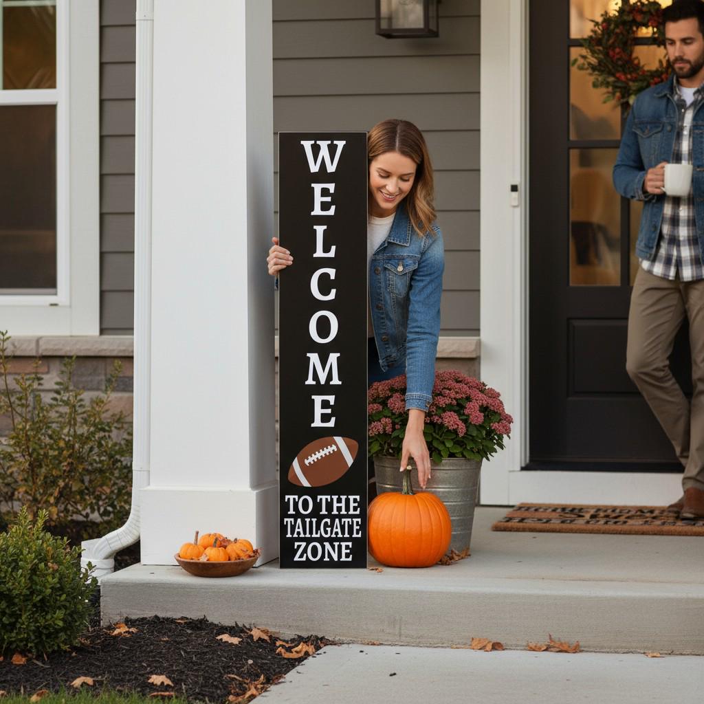 Tailgate Zone Sign: Football Porch Leaner - Game Day Decor