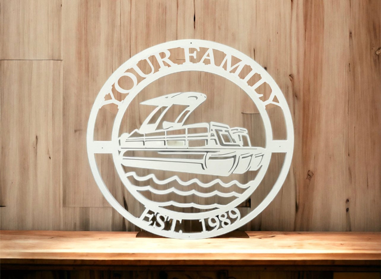 Pontoon Boat Name Sign – Custom Dock or Boathouse Plaque, Outdoor PVC, Nautical Lake/Beach House Decor