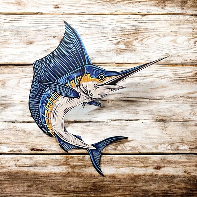 Outdoor Marlin Fish Sign, Marlin Wall Decor, Weather Resistant, Stunning Fishing Decoration, Fully Printed PVC, 3 Foot