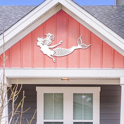 Outdoor Mermaid Wall Art – Weatherproof PVC Mermaid Decoration for Beach House, Fence, Porch, Pool Area – Handmade Coastal Wall Decor