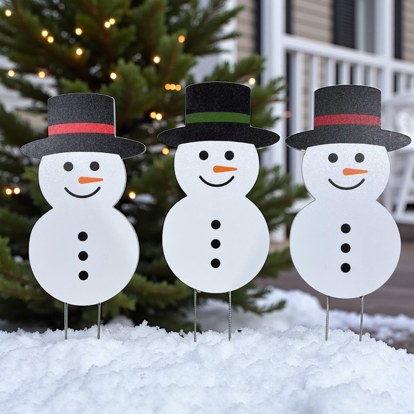 Snowman Yard Stakes Set: PVC Holiday Outdoor Porch Decor