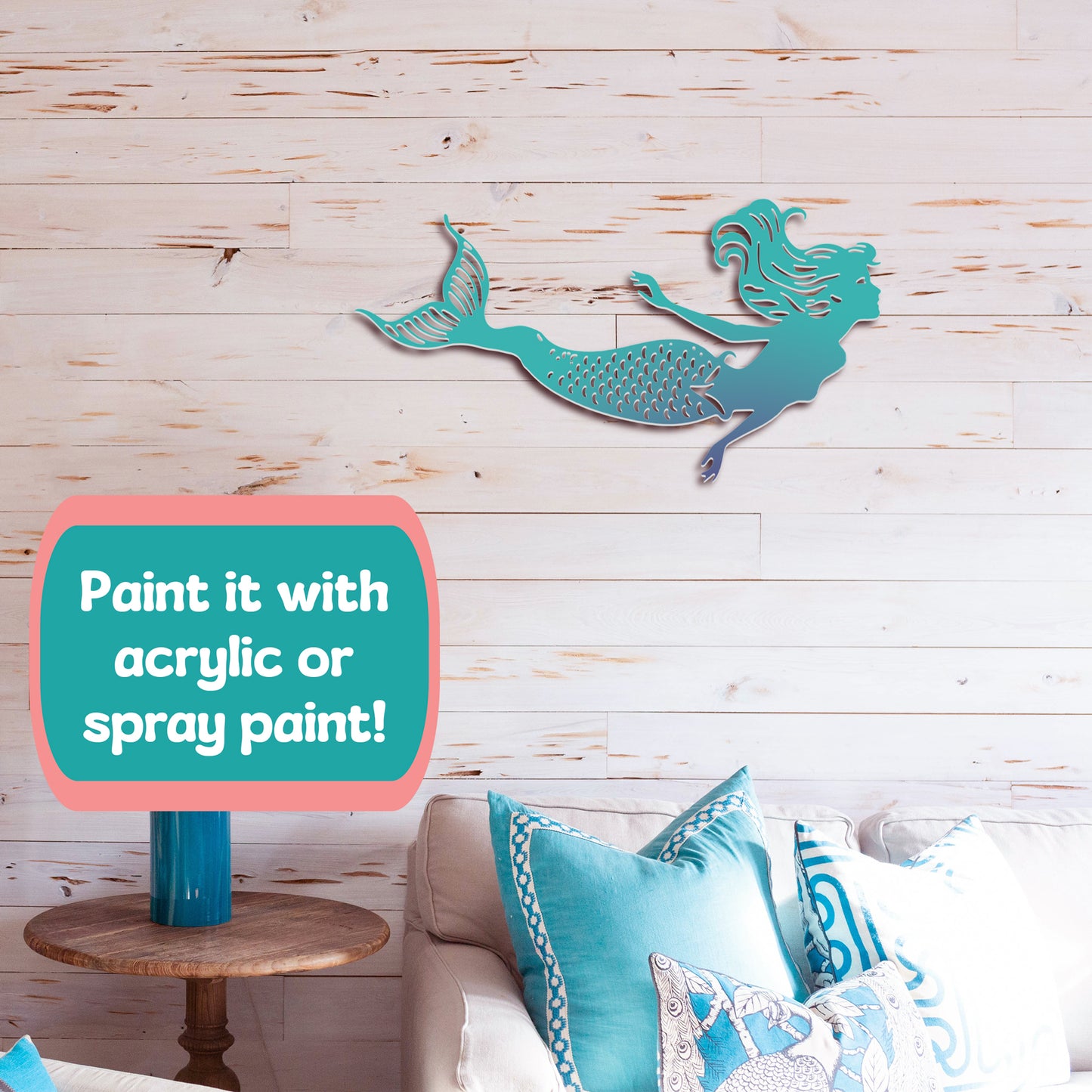 Outdoor Mermaid Wall Art – Weatherproof PVC Mermaid Decoration for Beach House, Fence, Porch, Pool Area – Handmade Coastal Wall Decor