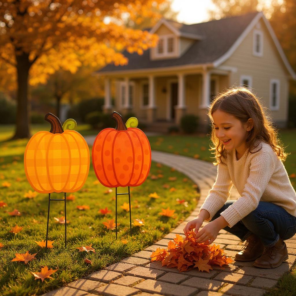 PVC Pumpkin Yard Stakes Set: Durable Autumn Garden Decor - Outdoor Fall Decorations - Made in USA