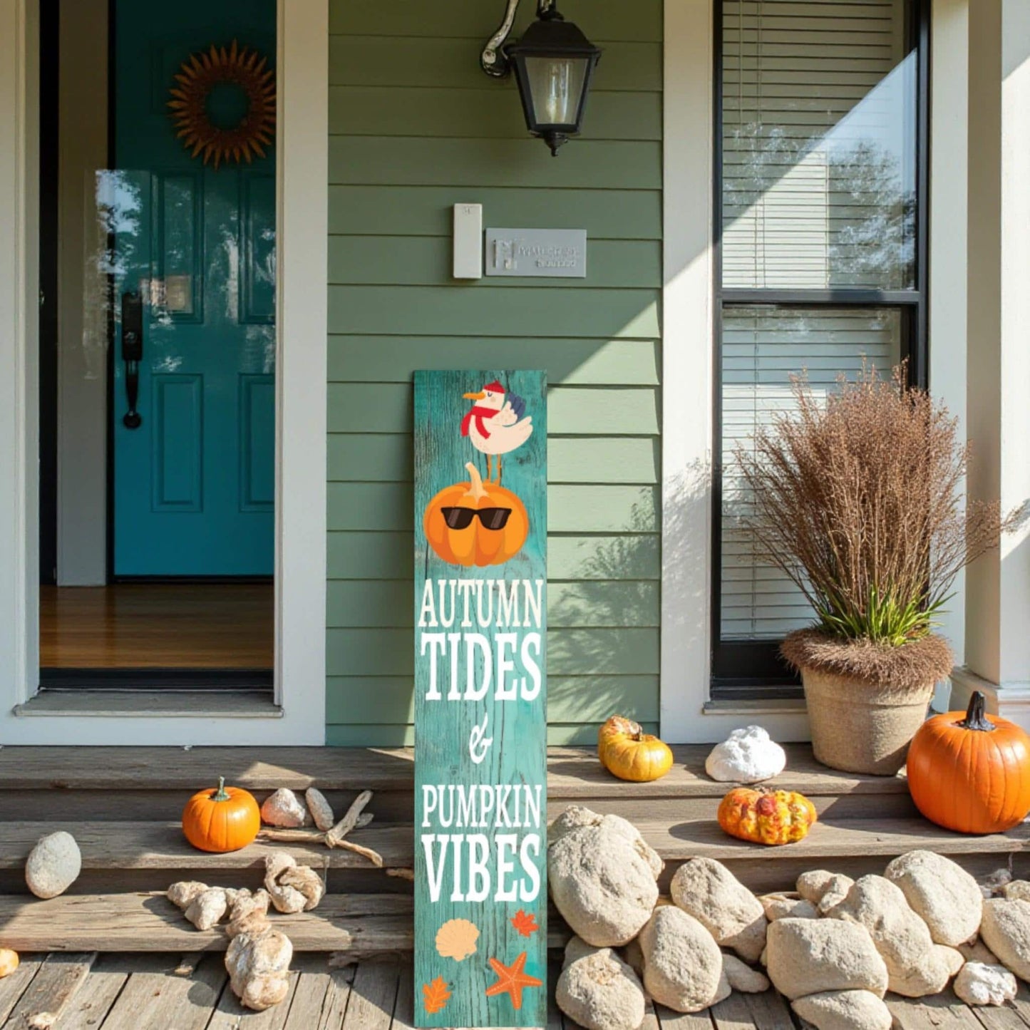 Coastal Farmhouse Autumn Sign: Pumpkin Vibes, Indoor/Outdoor Fall Decor