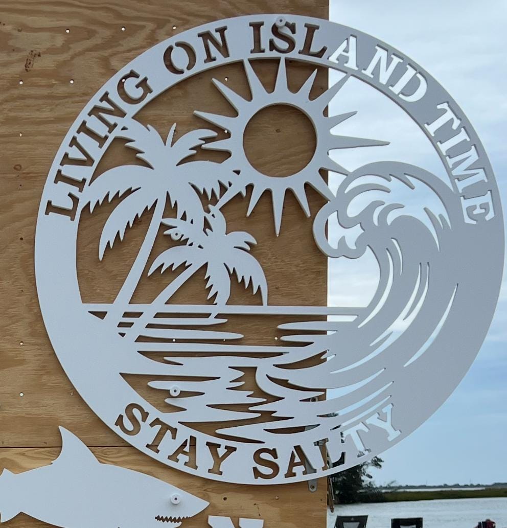 Living on Island Time Stay Salty Sign – 3 Ft Round PVC Outdoor Beach House Wall Art, Coastal Decor, Tropical Wave & Palm Tree