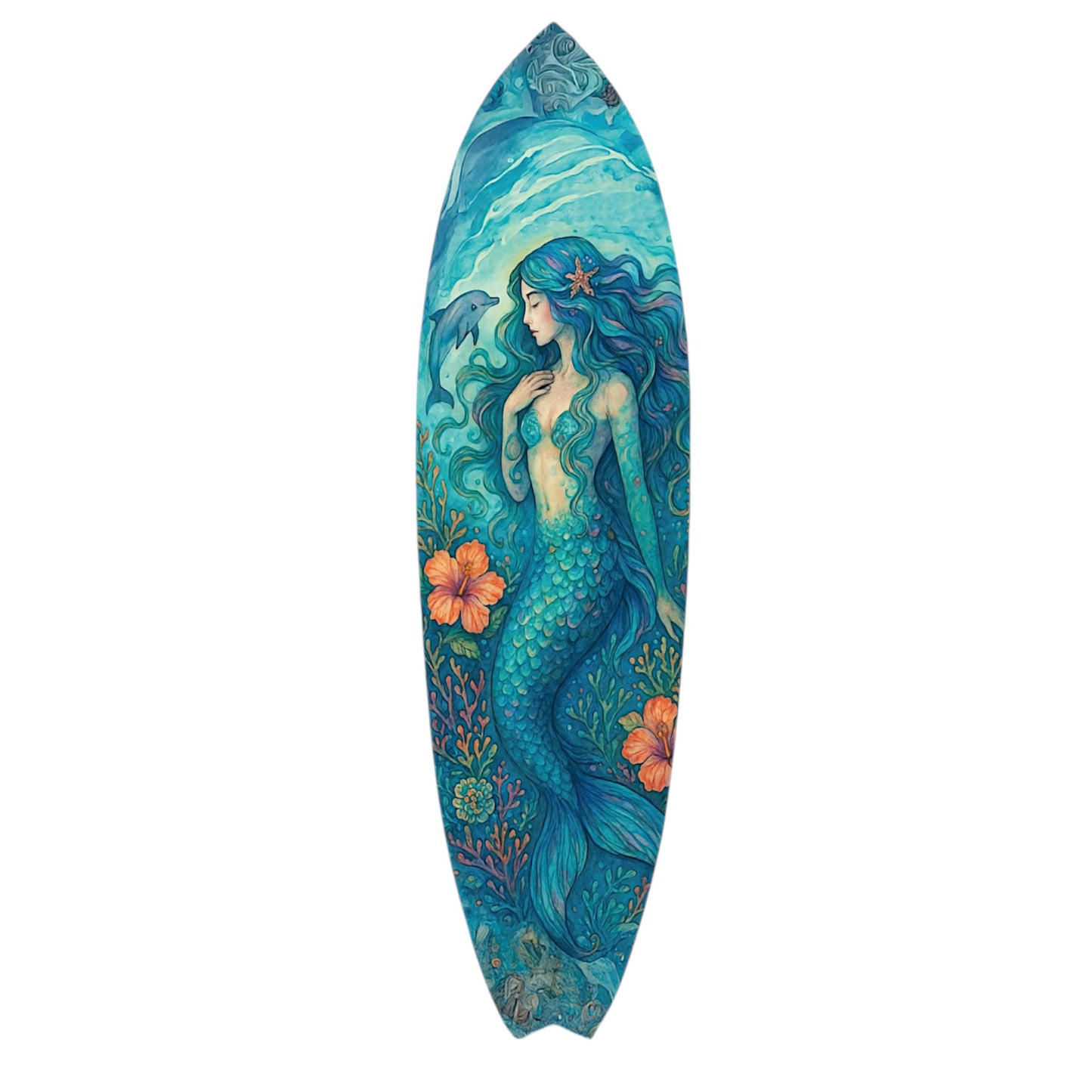 JennyGems Mermaid Decorative Surfboard Sign – Indoor Outdoor Coastal Wall Art, Beach Mermaid Décor, Ocean Lover Gift, Tropical PVC Surfboard Art, Nautical Home Décor, Made in USA, 2 Foot