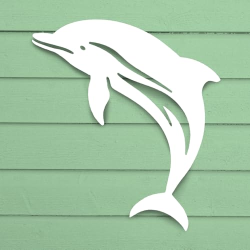 Outdoor Dolphin Sign – Coastal Beach House Wall Decor – PVC Dolphin Indoor Outdoor Use – Nautical Marine Animal Decor for Pool, Shed, Garage