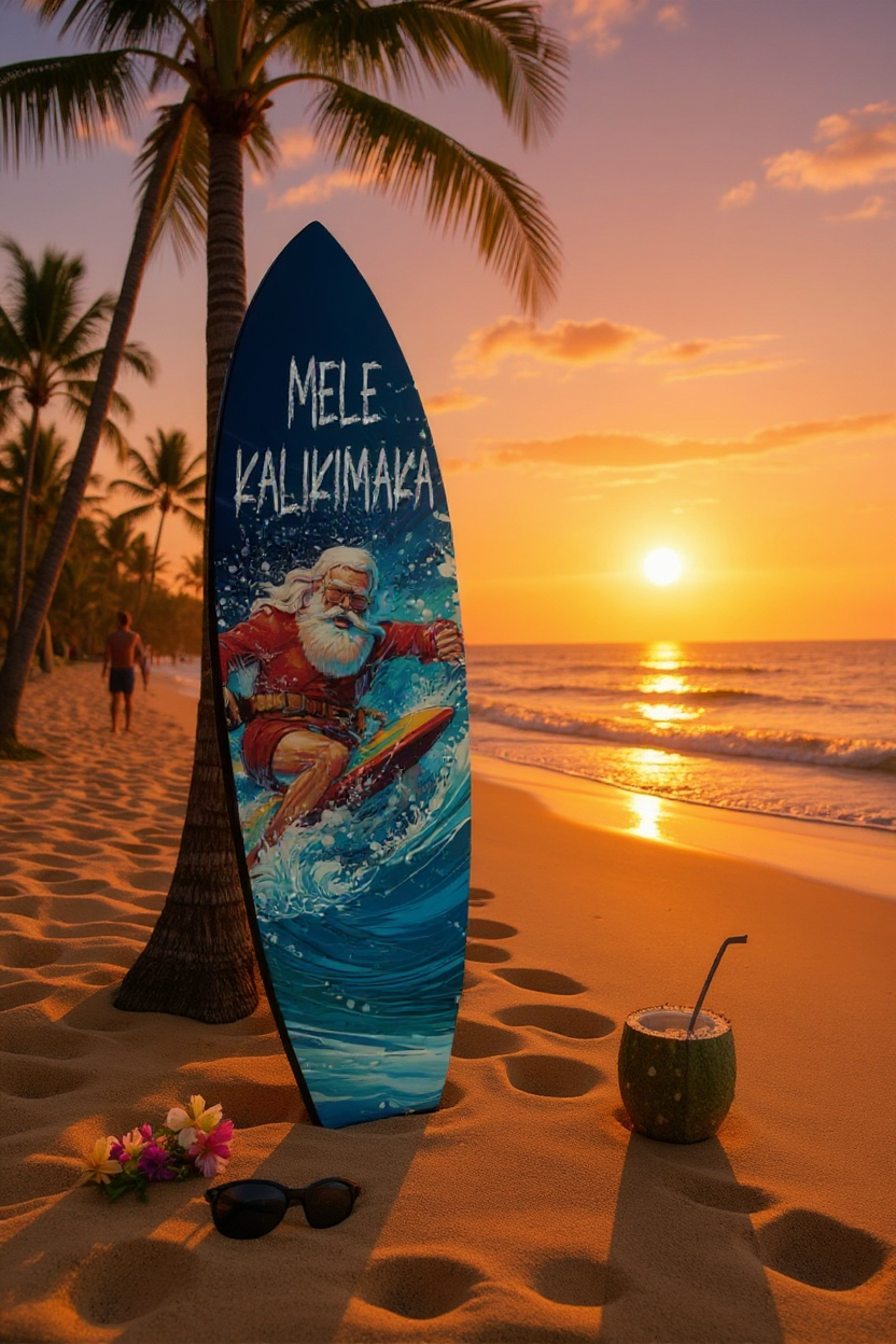 Christmas Surfboard Wall Art - Mele Kalikimaka Surfboard Sign, PVC Coastal Holiday Decor for Beach Homes