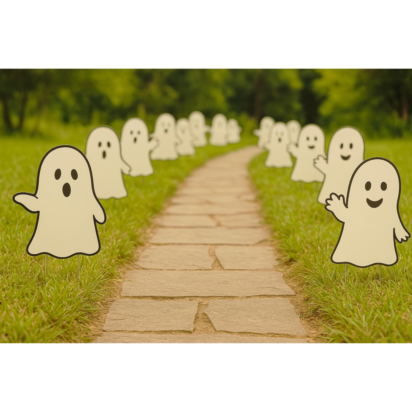 Set of 3 Halloween Ghost Yard Stakes – 12" Outdoor PVC Decorations, Cute Fall Lawn Ornaments, Weatherproof Halloween Yard Décor
