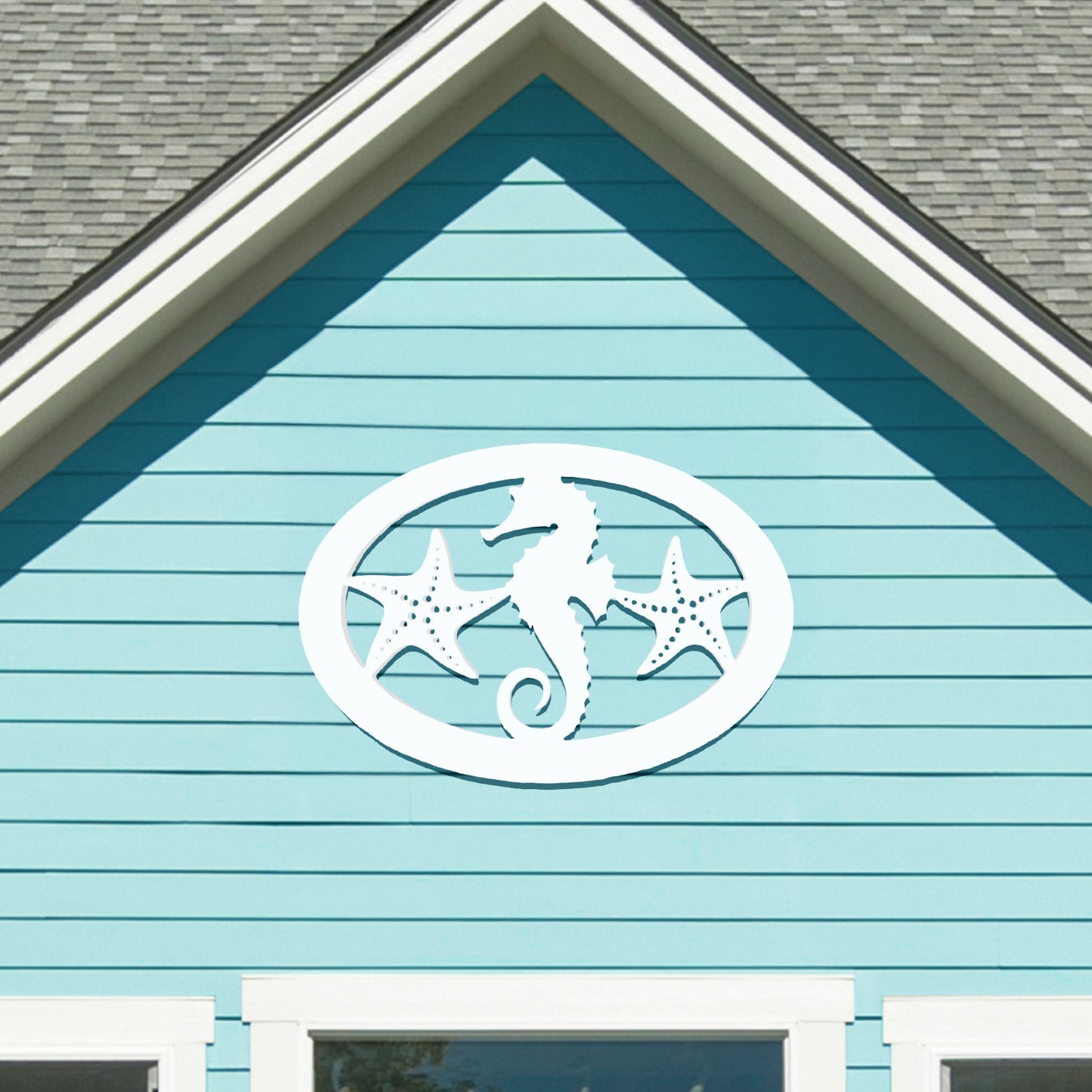 Outdoor Seahorse and Starfish Wall Art – Oval Beach House Decoration, Weatherproof PVC – Coastal Decor for Porch, Shed, Pool Area or Fence