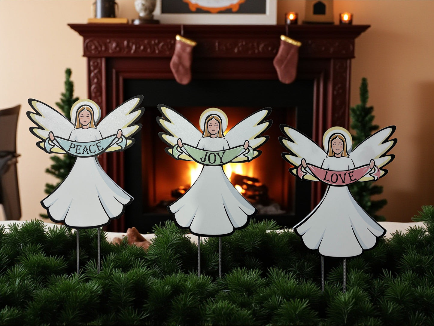 Christmas Angel Yard Signs Set of 3 - Outdoor PVC Christmas Decorations with Stakes, Holiday Decor