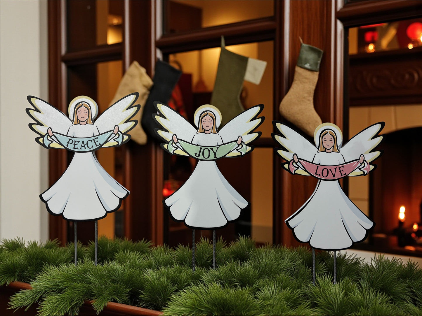Christmas Angel Yard Signs Set of 3 - Outdoor PVC Christmas Decorations with Stakes, Holiday Decor