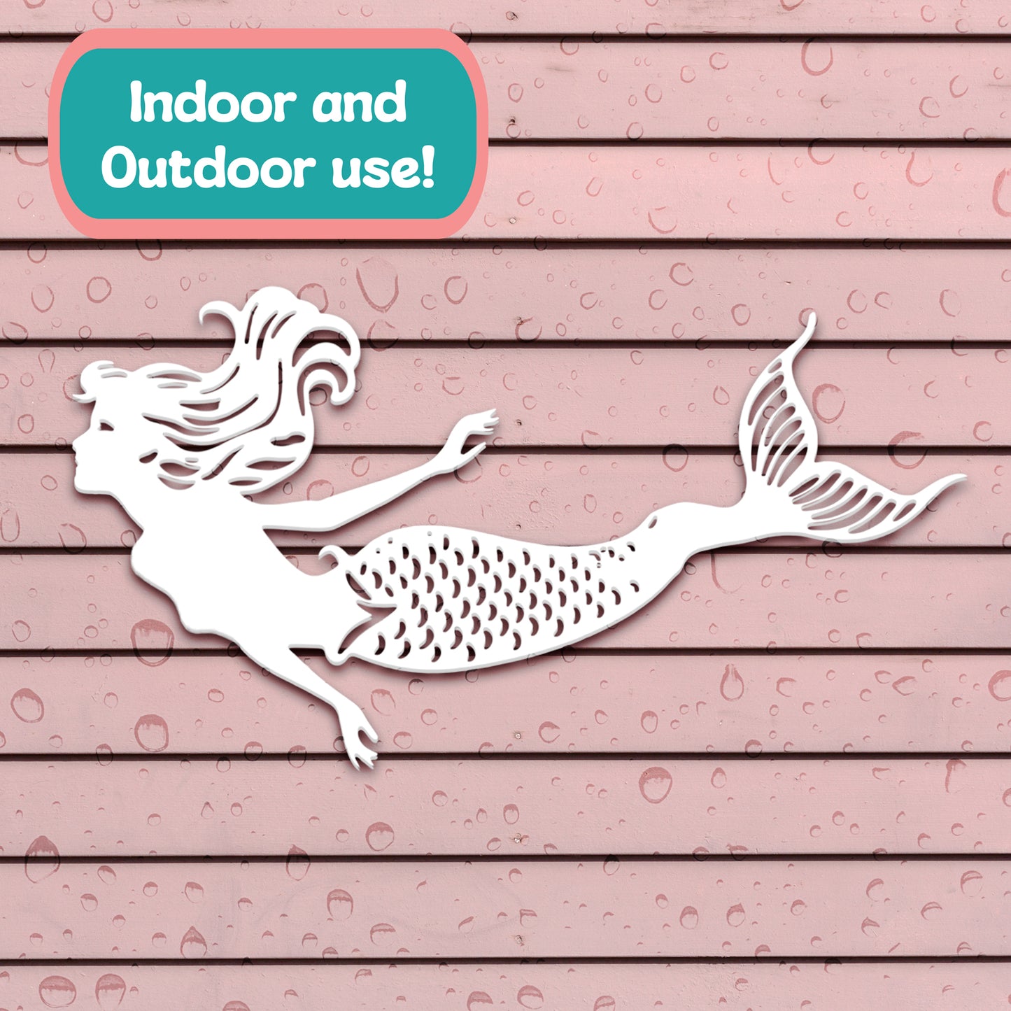 Outdoor Mermaid Wall Art – Weatherproof PVC Mermaid Decoration for Beach House, Fence, Porch, Pool Area – Handmade Coastal Wall Decor