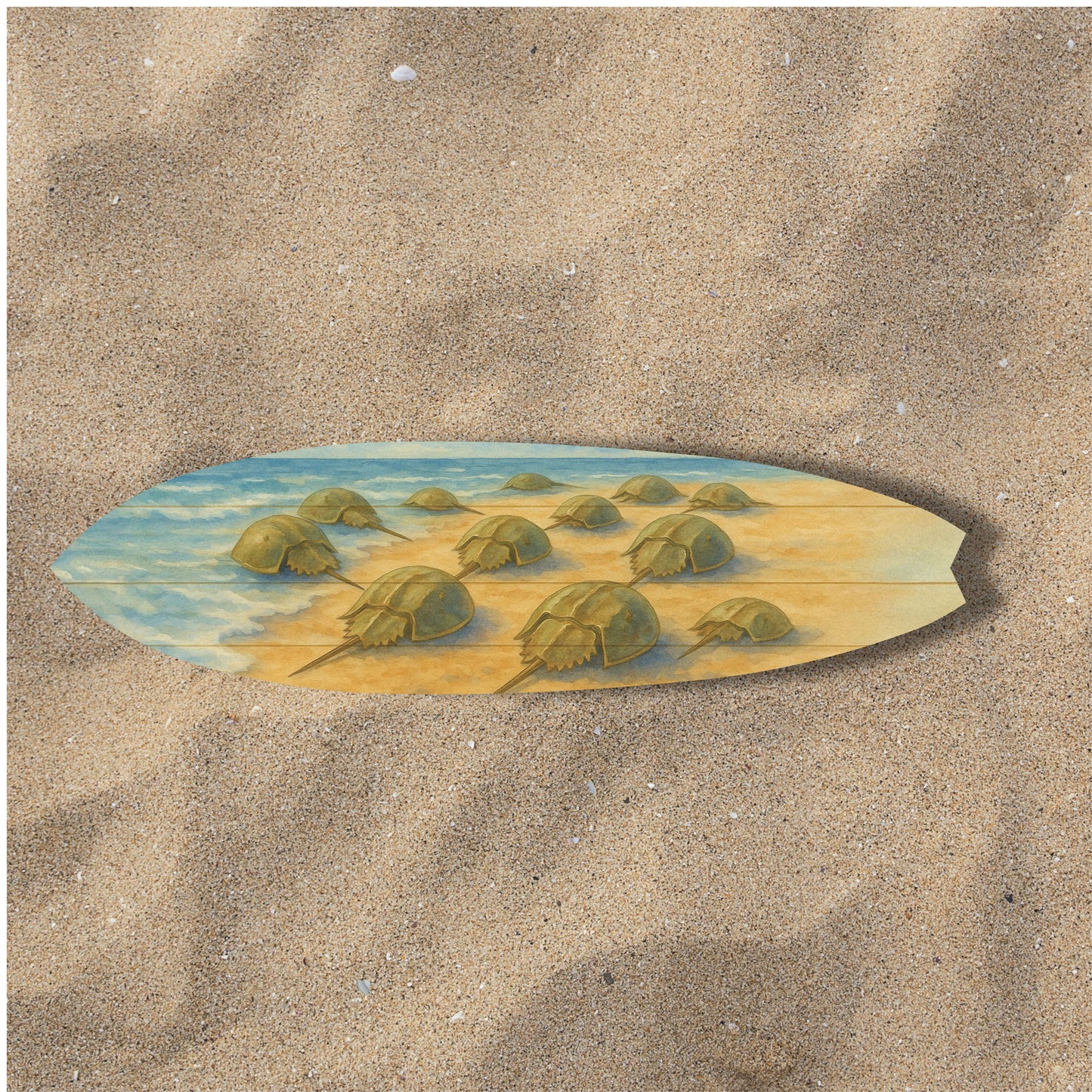 Horseshoe Crab Surfboard Wall Art – Coastal PVC Sign for Beach House Decor, Marine Life, Outdoor Surfboard Sign – Nautical Wall Accent, 3 - 5 Feet