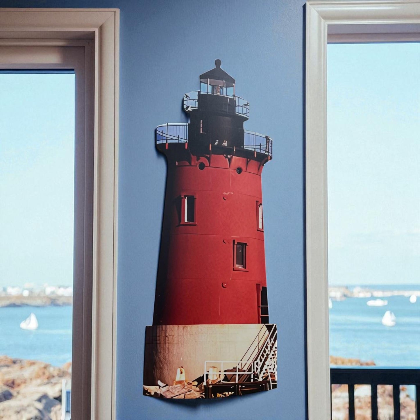 Breakwater Lighthouse Wall Art – Lewes Delaware Coastal Décor, PVC Lighthouse Sign for Indoor/Outdoor Use