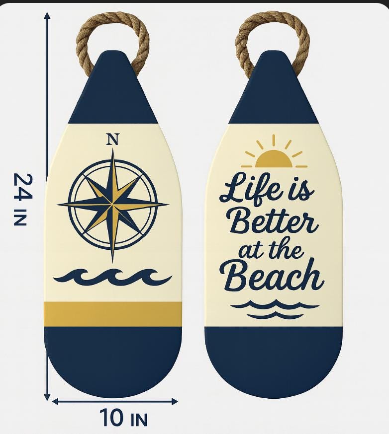 Buoy Wall Decor Set (2) – Coastal Nautical Beach House Wall Art, Indoor/Outdoor PVC, Ready to Hang