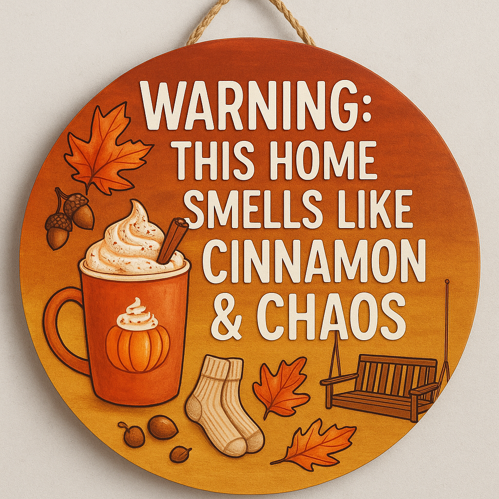 Cinnamon & Chaos Fall Front Door Welcome Sign – Autumn Porch Decor, Outdoor Weather-Resistant PVC Decoration, 16 Inch