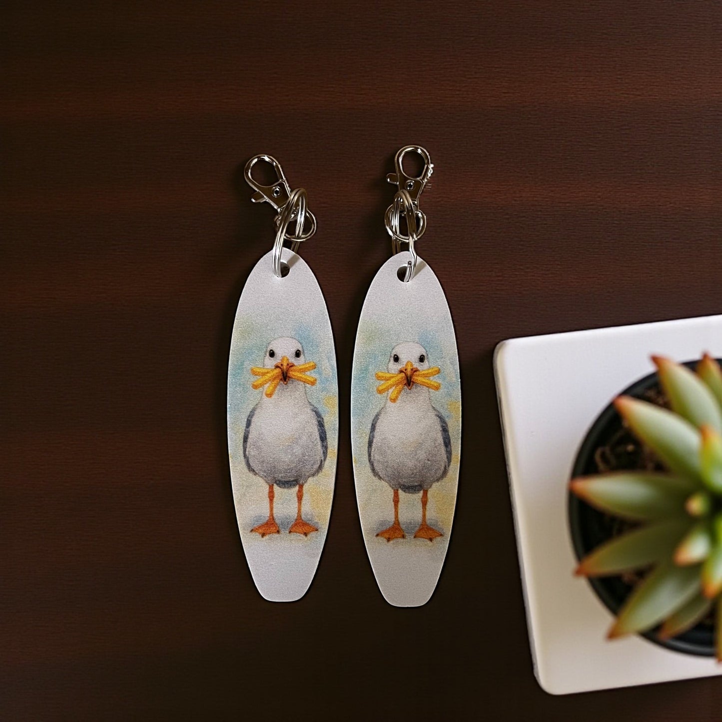 Funny Seagull Keychains Set of 2 – PVC Beach Keyrings for Bags, Backpacks, or Keys – Coastal Souvenir or Gift