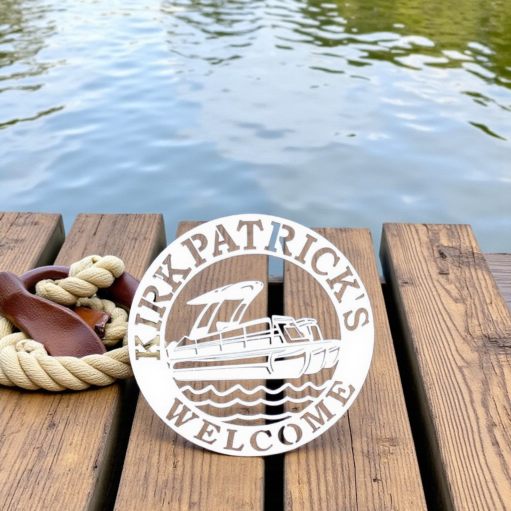 Pontoon Boat Name Sign – Custom Dock or Boathouse Plaque, Outdoor PVC, Nautical Lake/Beach House Decor