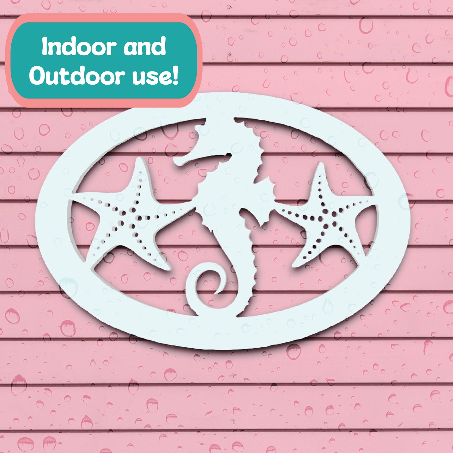 Outdoor Seahorse and Starfish Wall Art – Oval Beach House Decoration, Weatherproof PVC – Coastal Decor for Porch, Shed, Pool Area or Fence