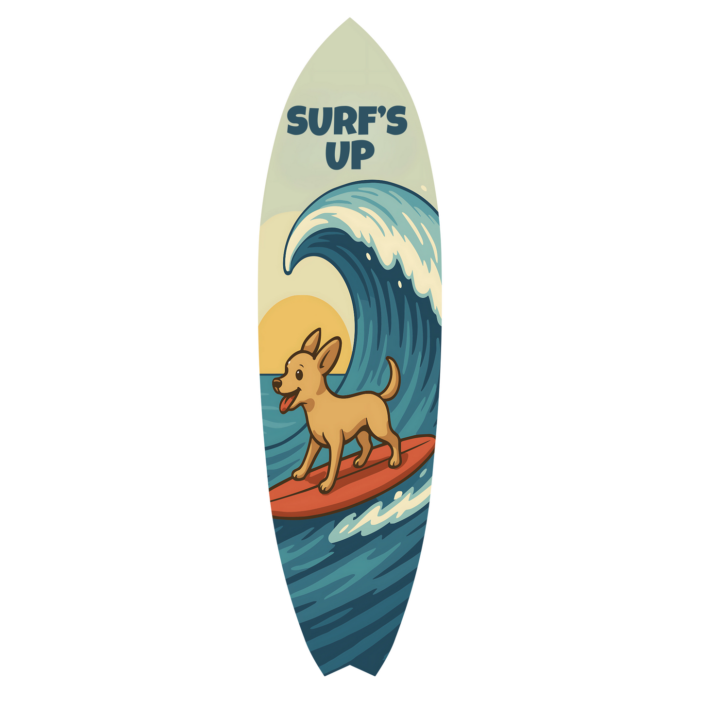 Outdoor Dog Surfboard Wall Decor – Coastal Pet Wall Art for Porch, Pool, Fence, PVC Beach House Decor for Dog Owners, Surfs Up, 4 foot