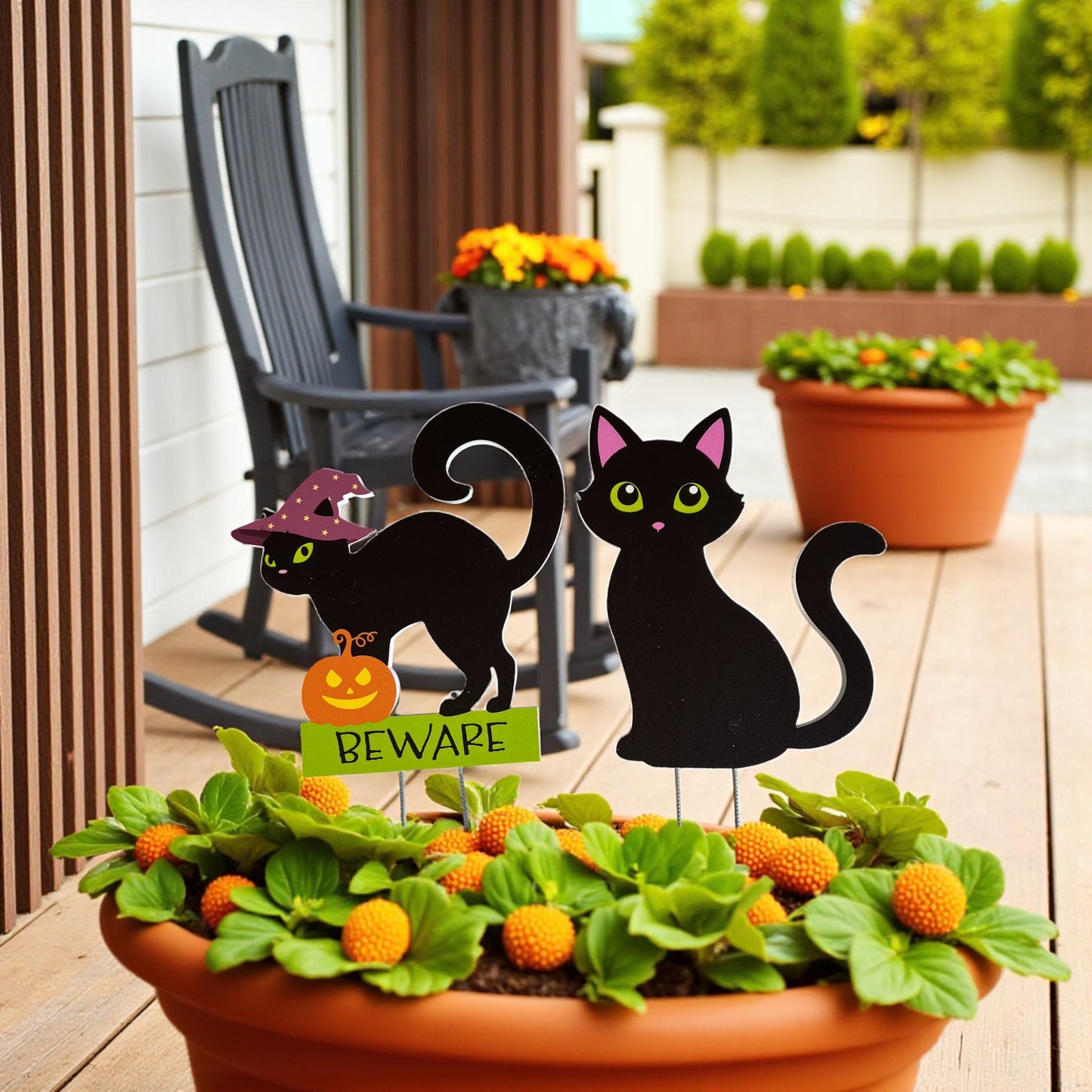 Black Cats Halloween Yard Stakes, Outdoor PVC Fall Decor, Set of 2, Stakes Included