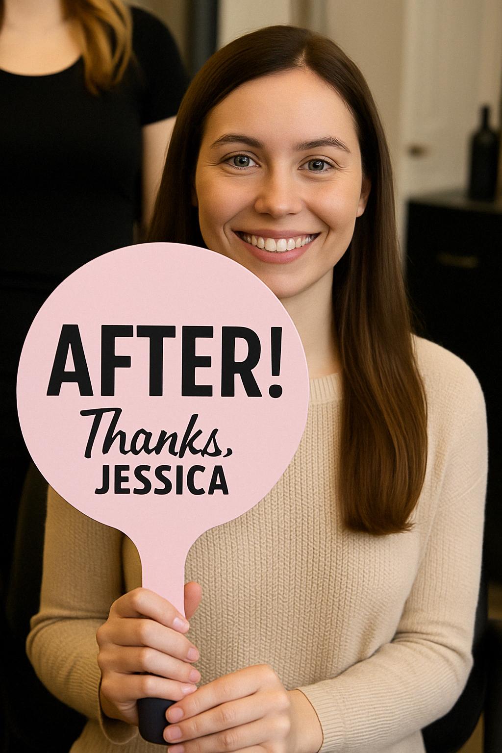 Before and After Hair Stylist Photo Prop Set | Salon Marketing Sign | Handheld PVC Mirror Sign | Client Reveal Sign for Stylists