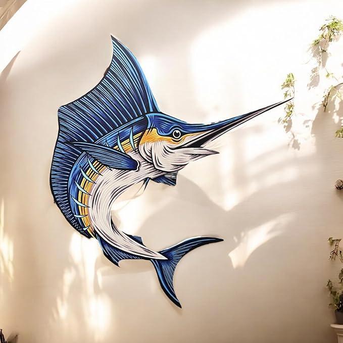 Outdoor Marlin Fish Sign, Marlin Wall Decor, Weather Resistant, Stunning Fishing Decoration, Fully Printed PVC, 3 Foot