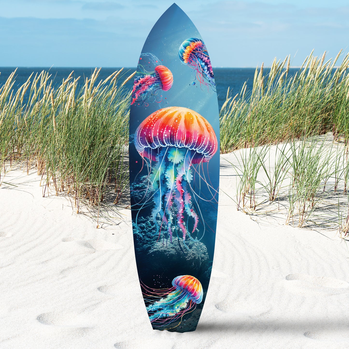 JennyGems Jellyfish Surfboard Wall Decor | Ocean Theme PVC | Weather Resistant Indoor Outdoor | Jellyfish Wall Art | Coastal Beach Decor | 3 to 5 ft