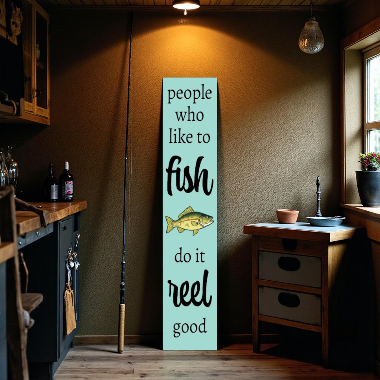 Funny Fishing Porch Leaner – People Who Like to Fish Do It Reel Good Sign, Lake House Decor, Fisherman Gift, Coastal Porch Decoration
