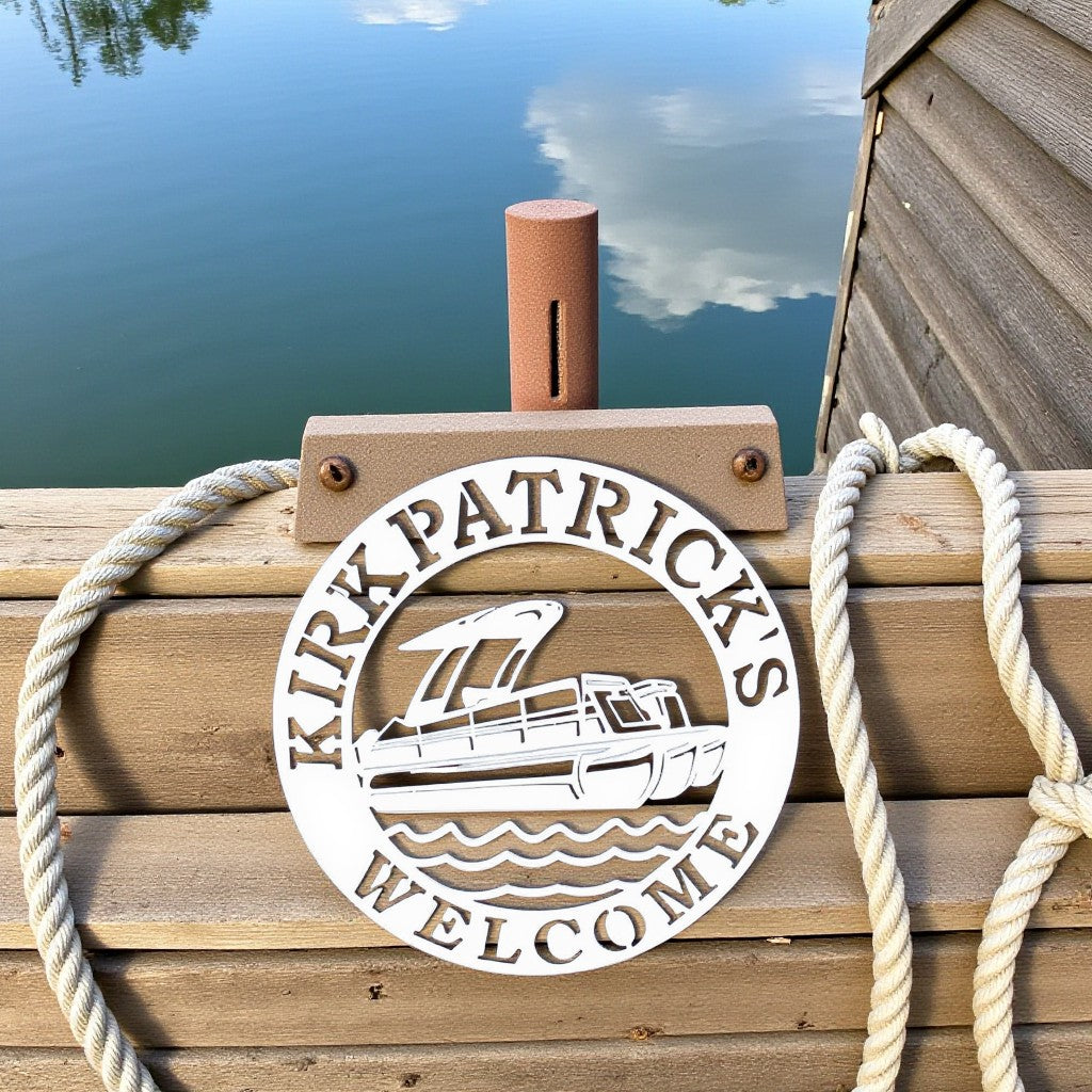 Pontoon Boat Name Sign – Custom Dock or Boathouse Plaque, Outdoor PVC, Nautical Lake/Beach House Decor