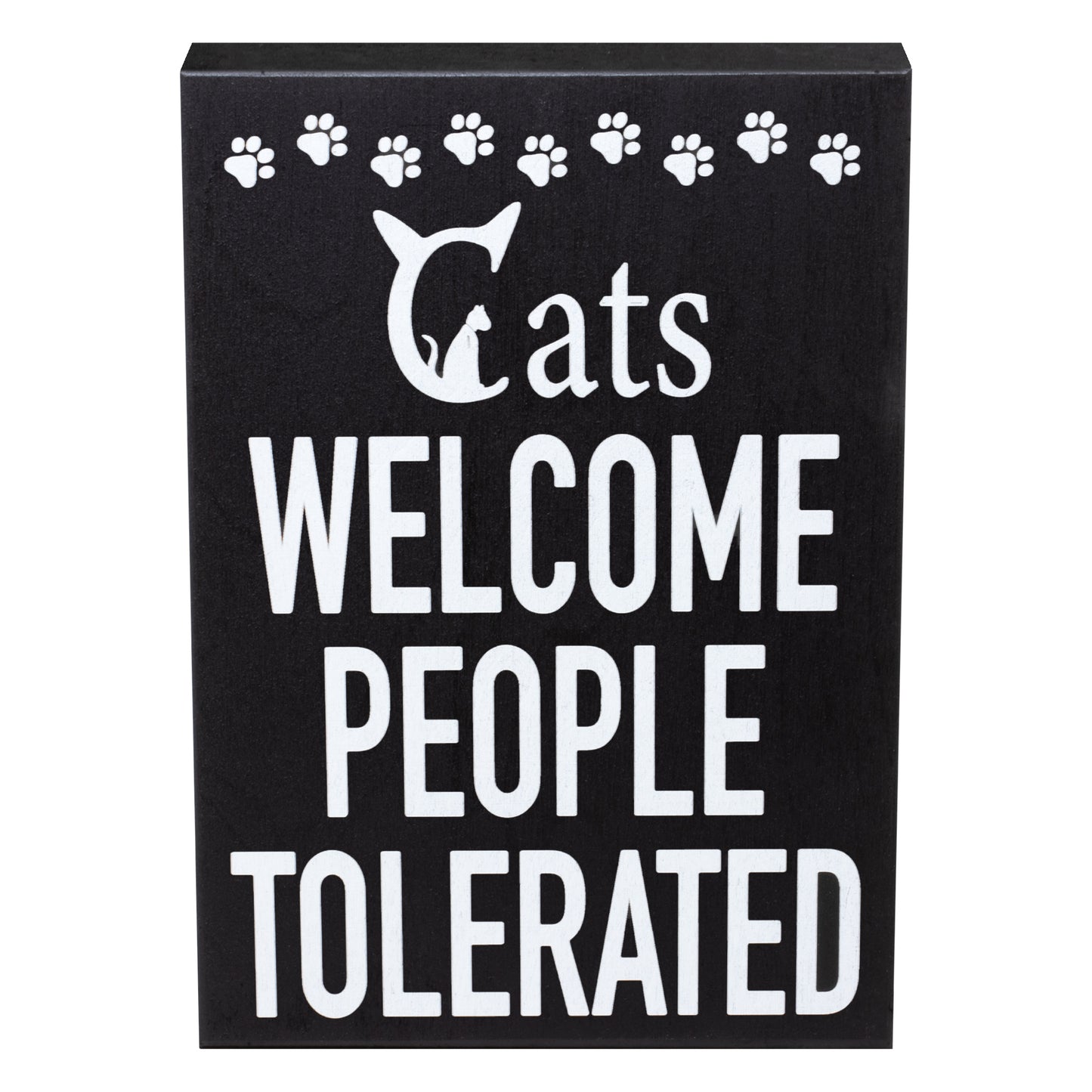 JennyGems Cats Welcome People Tolerated Sign – Funny Cat Lover Gift for Women and Men Rustic Wooden Wall Shelf Decor - Cat Wall Art for Home Farmhouse and Christmas Gift