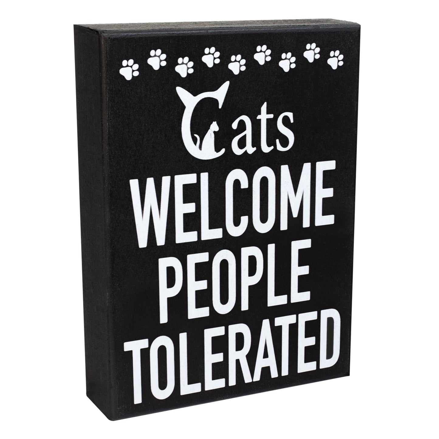 JennyGems Cats Welcome People Tolerated Sign – Funny Cat Lover Gift for Women and Men Rustic Wooden Wall Shelf Decor - Cat Wall Art for Home Farmhouse and Christmas Gift