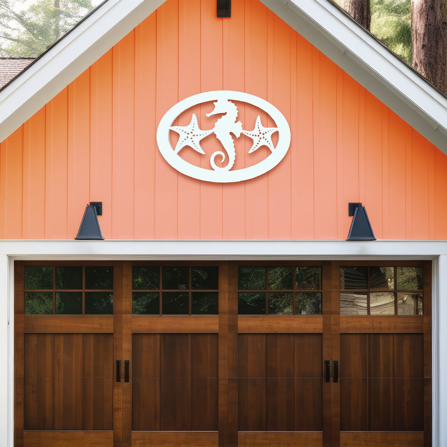 Outdoor Seahorse and Starfish Wall Art – Oval Beach House Decoration, Weatherproof PVC – Coastal Decor for Porch, Shed, Pool Area or Fence