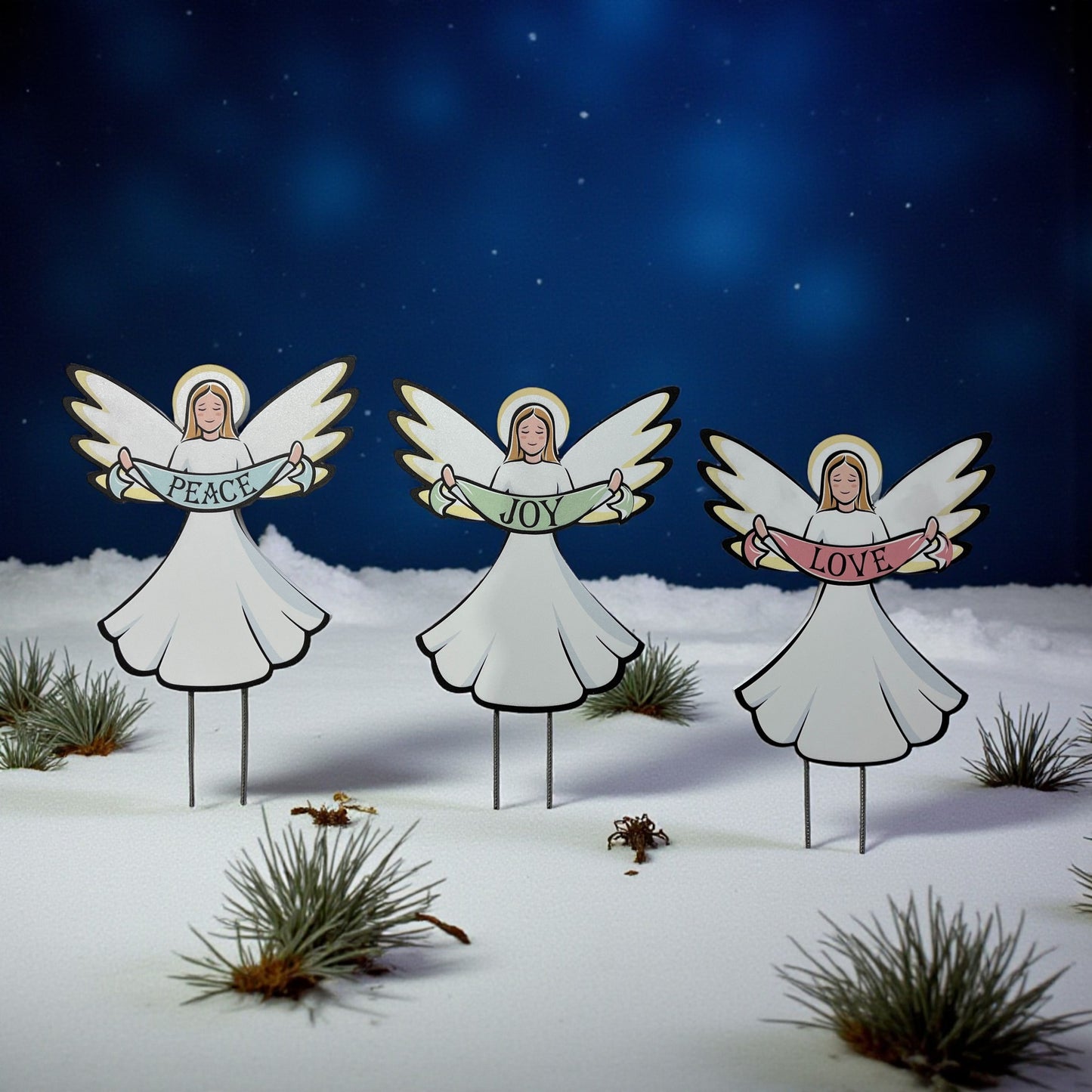 Christmas Angel Yard Signs Set of 3 - Outdoor PVC Christmas Decorations with Stakes, Holiday Decor