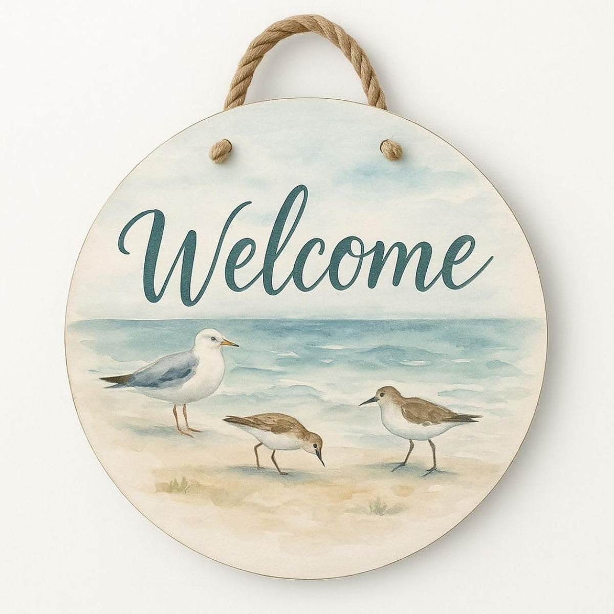 Sandpiper Beach Welcome Sign | Round Coastal Door & Porch Decor