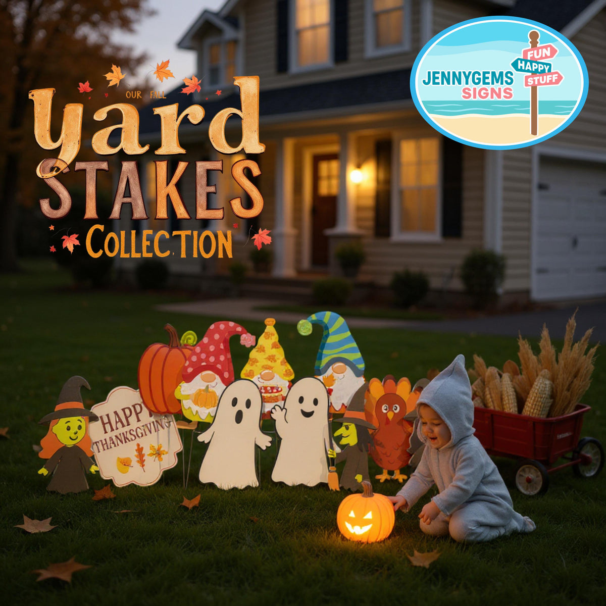 Ghost Yard Signs and Decorations: Outdoor Fall Decor - Set of 3 PVC Halloween