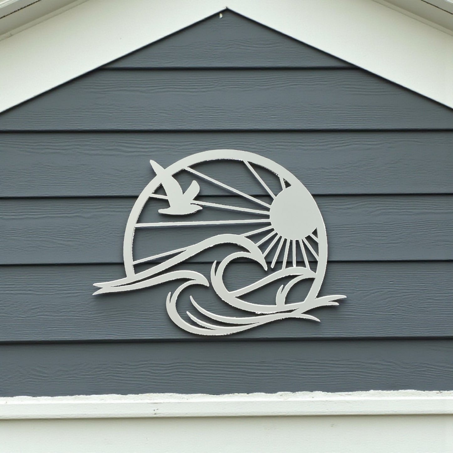 Sun & Waves Coastal Wall Art – 3 Ft PVC Beach House Sign, Seagull Ocean Decor, Nautical Outdoor/Indoor Wall Hanging