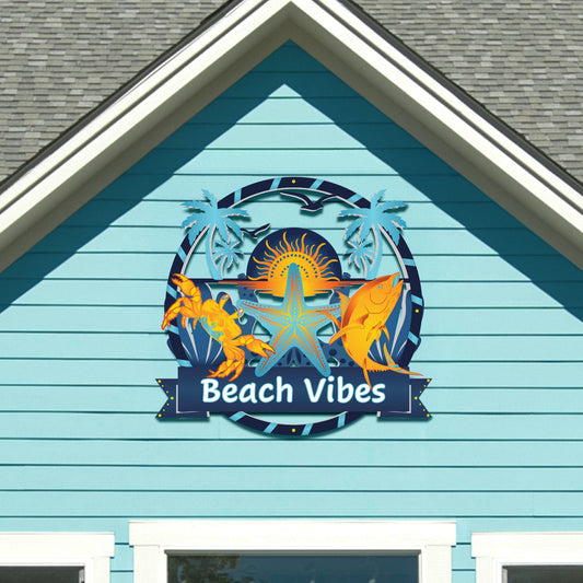 Customized Outdoor Beach House Wall Art – PVC Sign with Palm Trees & Ocean Animals – Premium Coastal Tropical Décor for Beach House, 3 Foot