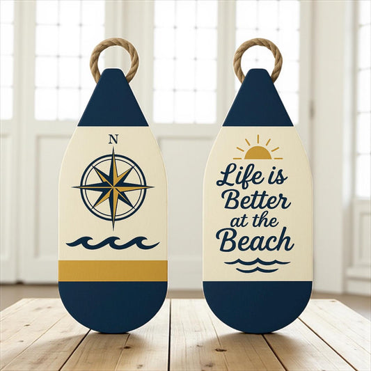 Buoy Wall Decor Set (2) – Coastal Nautical Beach House Wall Art, Indoor/Outdoor PVC, Ready to Hang