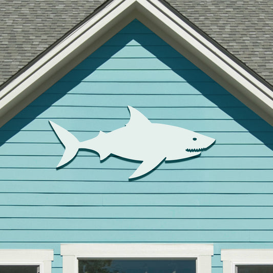 Outdoor Shark Wall Decor – Nautical Coastal Beach House Sign – Weatherproof PVC Shark Art for Fence, Shed, Patio, or Entryway, 2 - 4 Feet
