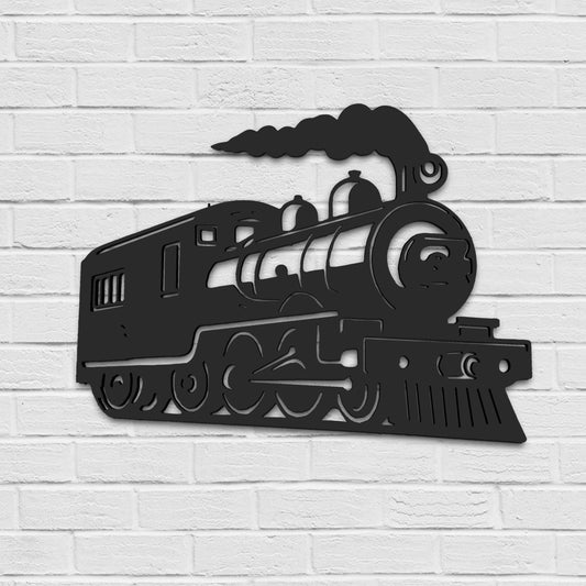 Outdoor Train Steam Locomotive Wall Art – Black PVC Railroad Decor – Weatherproof Train Car Sign – Man Cave, Garage, Shed, or Home Decor