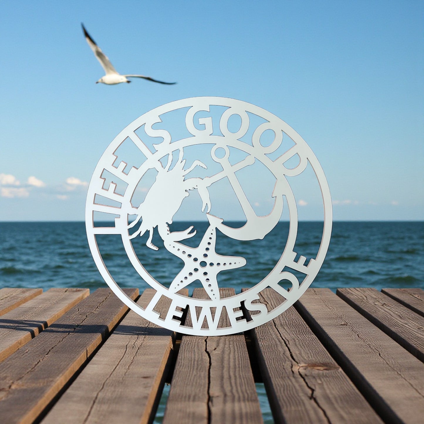 Life Is Good PVC Round Sign – Custom Town and State Wall Art for Home, Beach House, or Outdoor Décor – 2-Foot Round