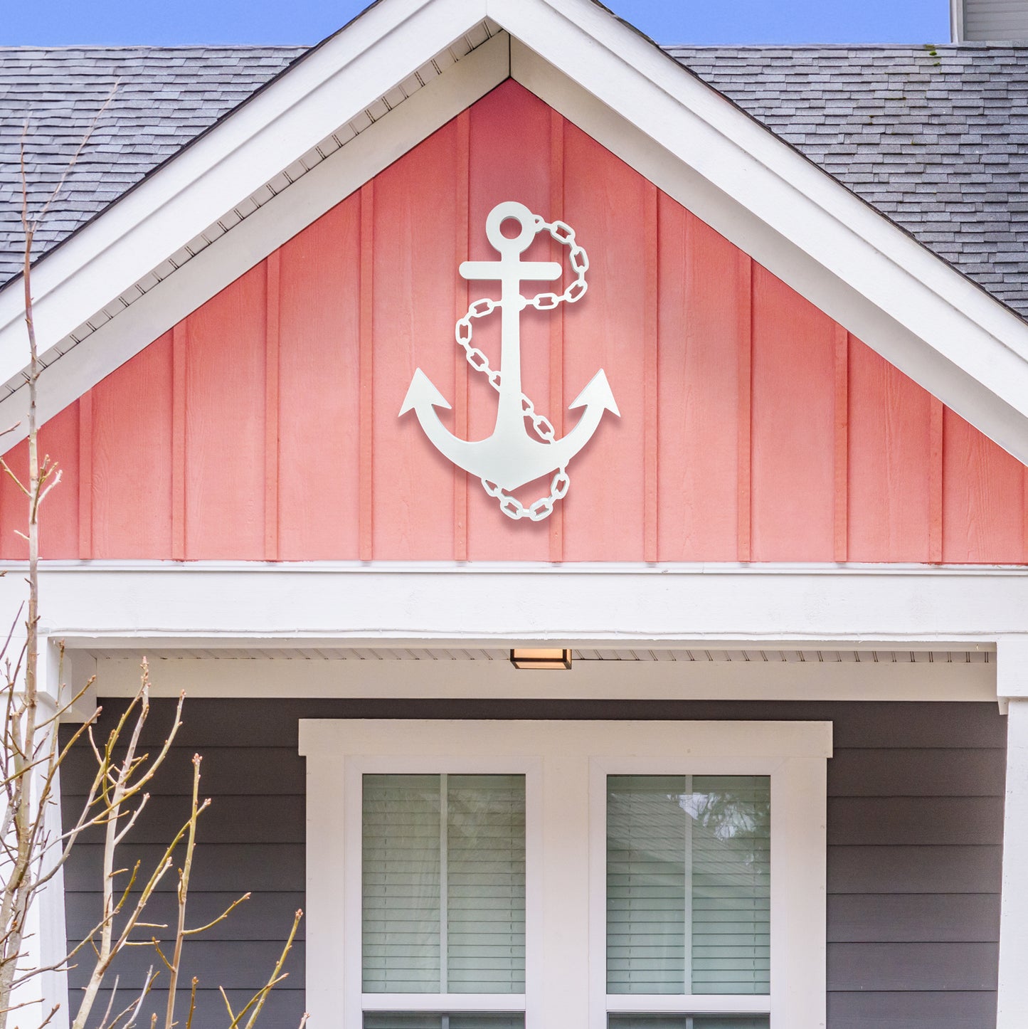 Outdoor Anchor Wall Decor – Nautical Beach House Sign – Weatherproof PVC Anchor with Chain – Ocean Marine Art for Indoor Outdoor Use