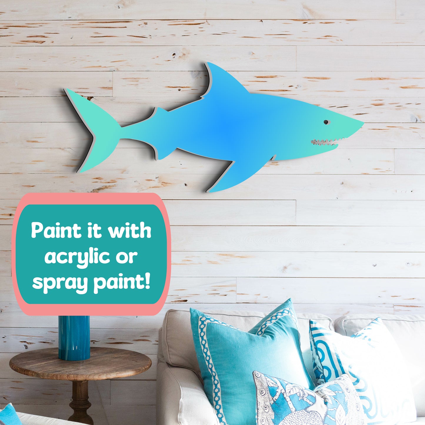Outdoor Shark Wall Art – Weatherproof PVC Shark Decor for Beach House, Cottage, and Nautical Themed Spaces, Ocean Wall Hanging, 2 Foot