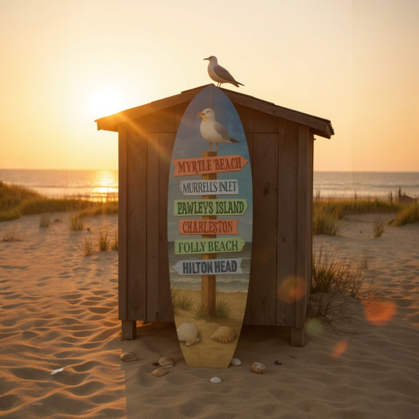 South Carolina Surfboard Wall Art - Coastal Beach House Decor, Weather-Resistant PVC Indoor Outdoor