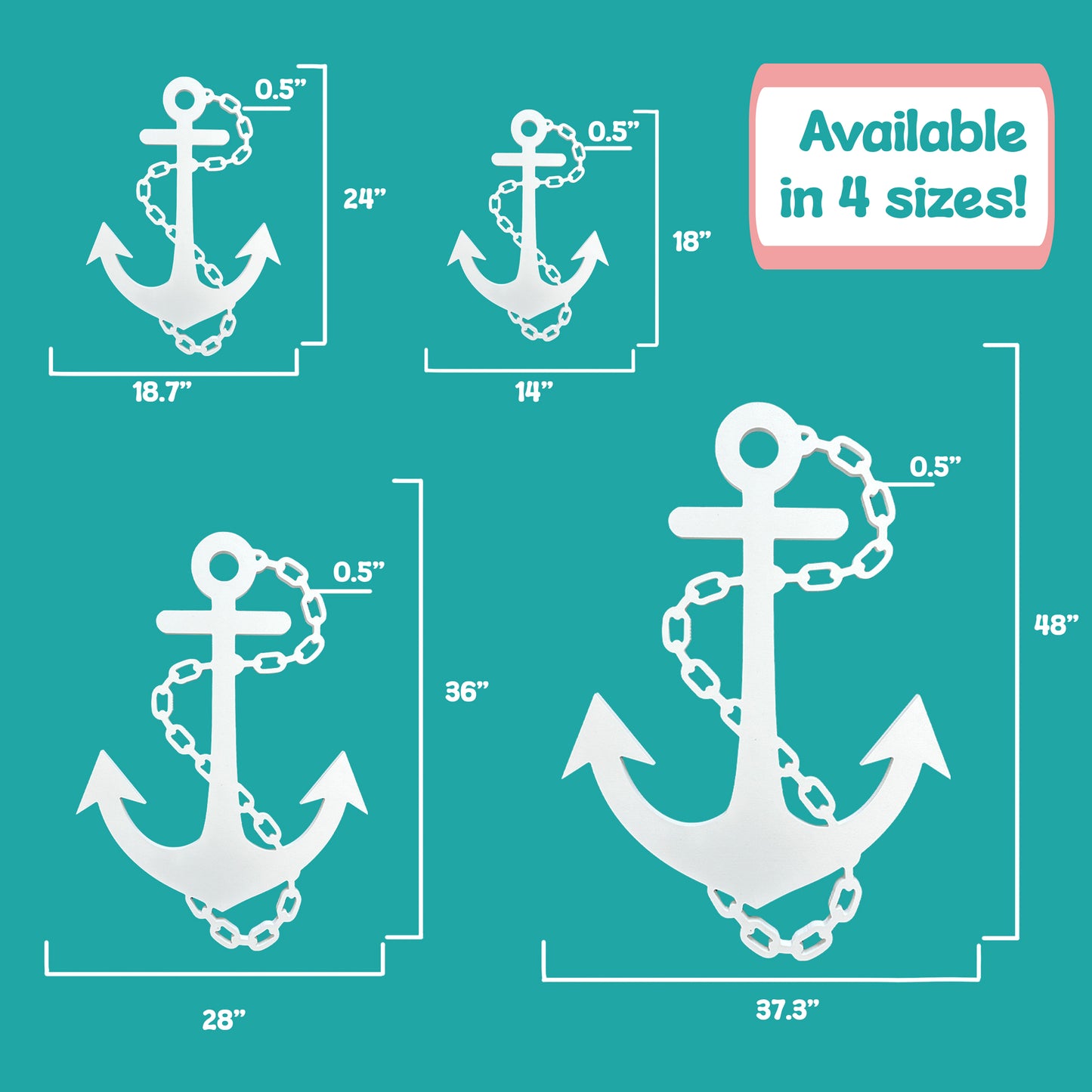 Outdoor Anchor Wall Decor – Nautical Beach House Sign – Weatherproof PVC Anchor with Chain – Ocean Marine Art for Indoor Outdoor Use